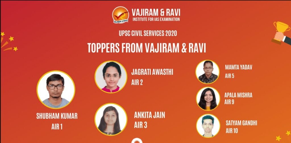 Vajiram and Ravi IAS Toppers 2020.